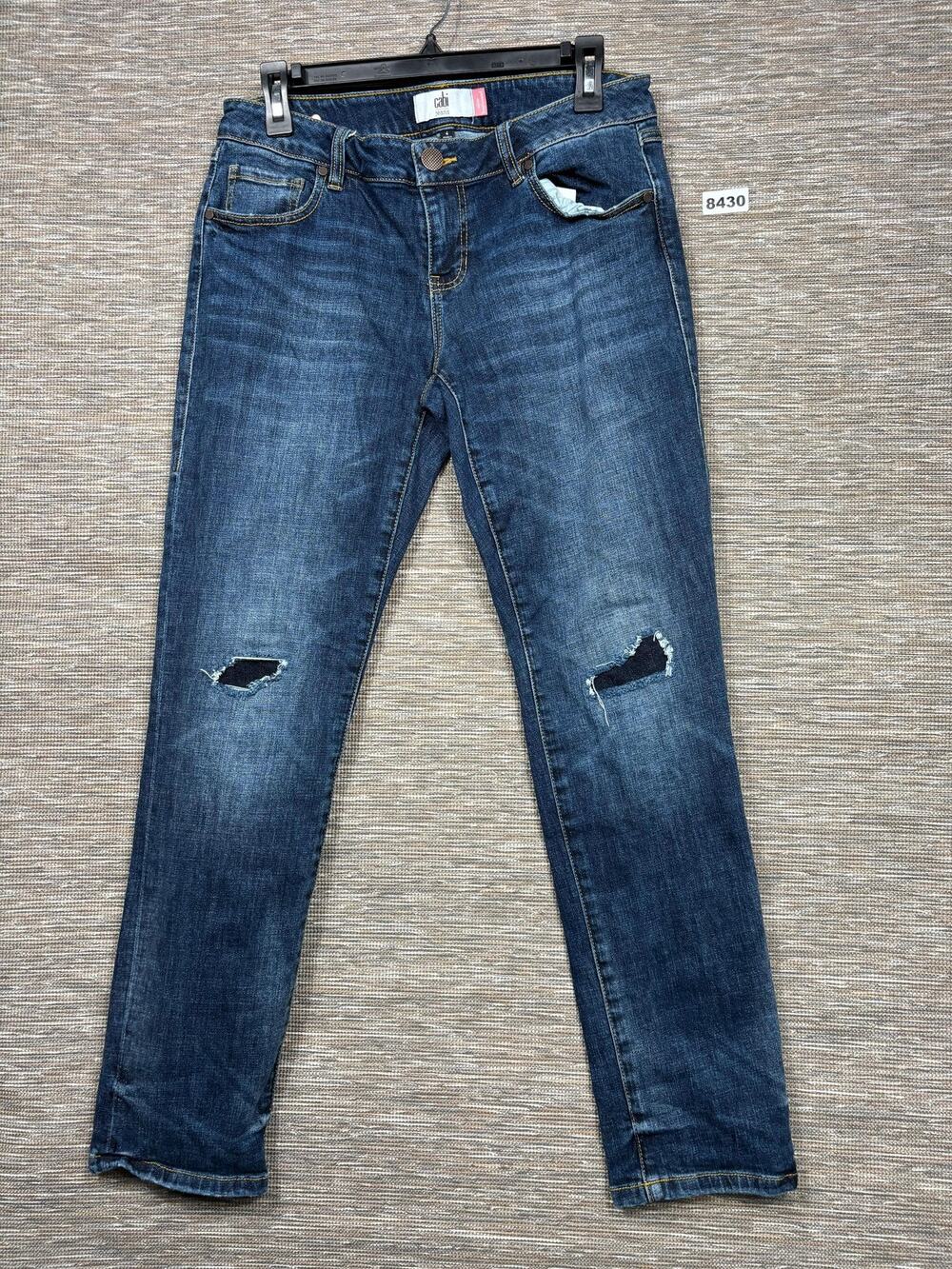 CAbi Slim Boyfriend Jeans Womens 4 Blue Mid Rise Distressed Stretch Denim Ripped